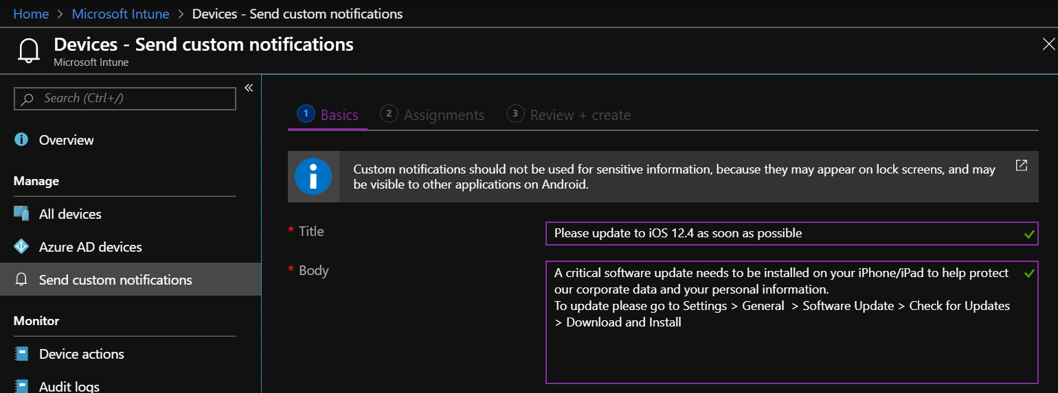 Intune custom notifications
