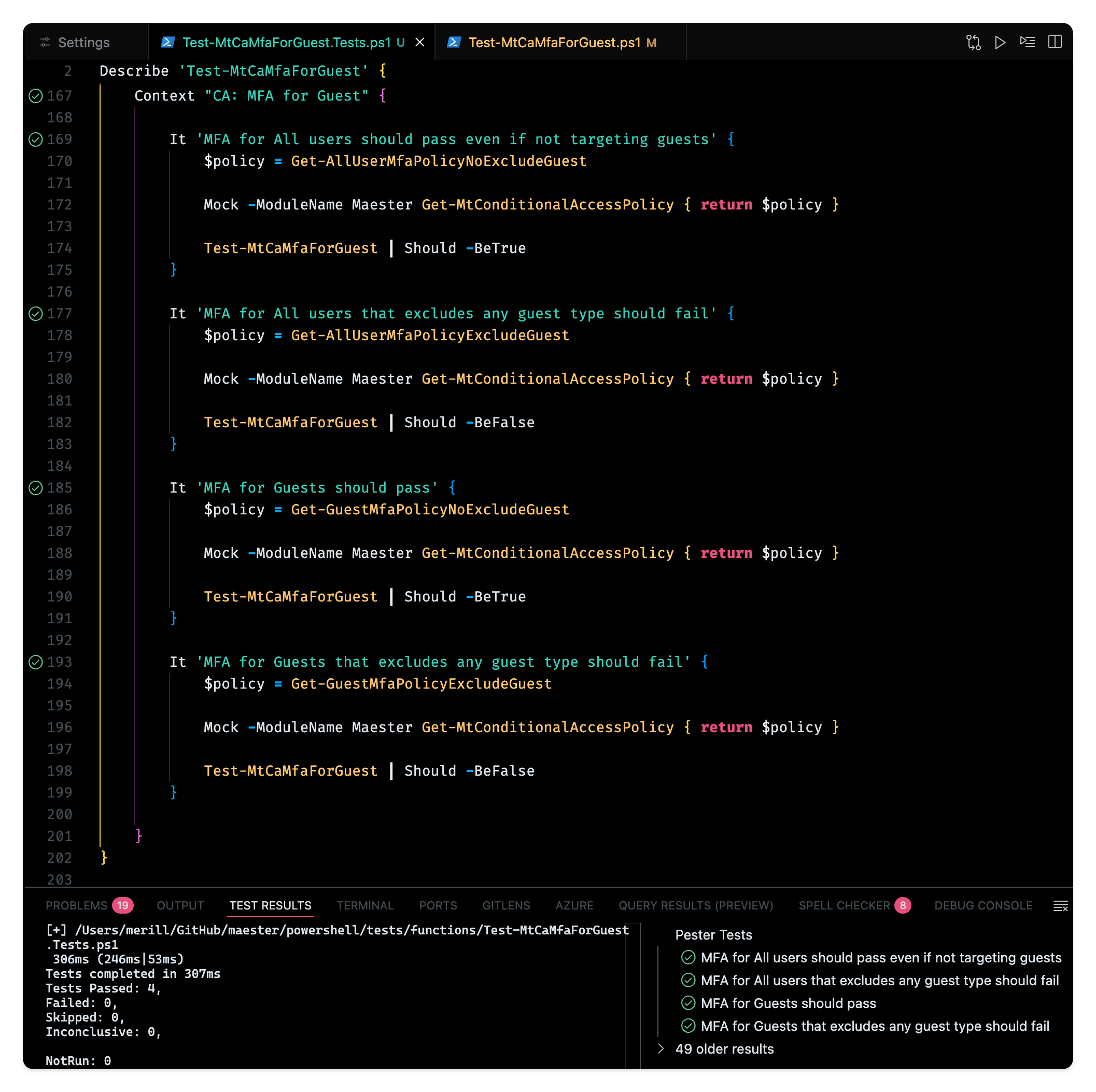 Pester tests to validate Test-MtCaMfaForGuest