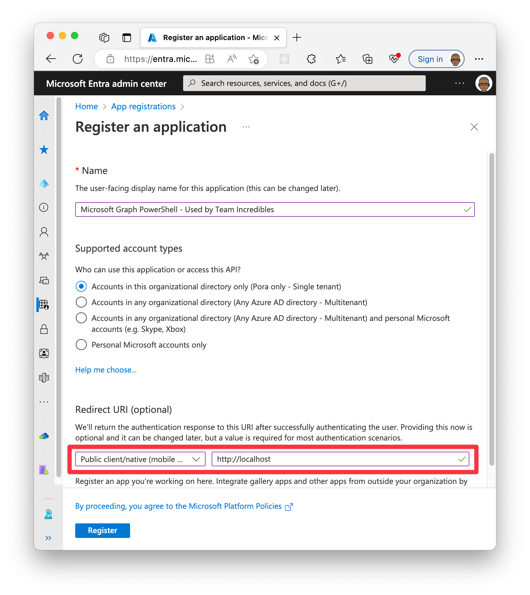 Use a custom app for Graph PowerShell delegate access